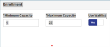 Where to input enrollment capacity and the waitlist option in the VLC